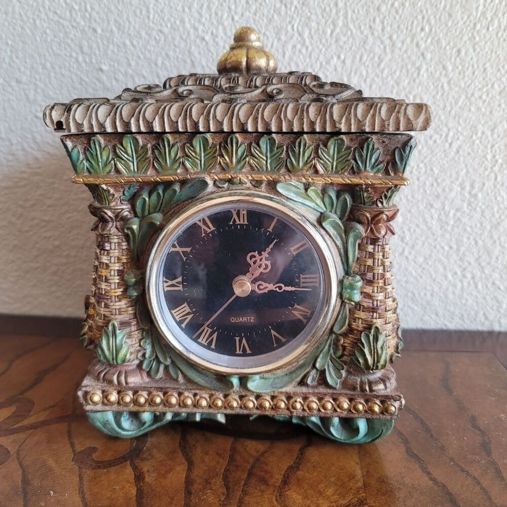 Vintage 90s clock storage home decor bamboo wicker tropical jungle box trinkets